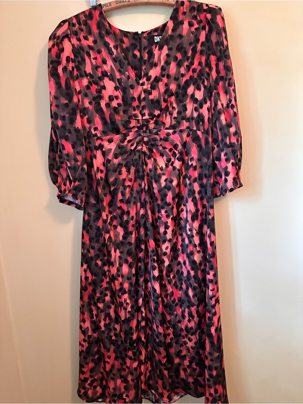 DKNY vintage print  Long-Sleeve Midi Dress